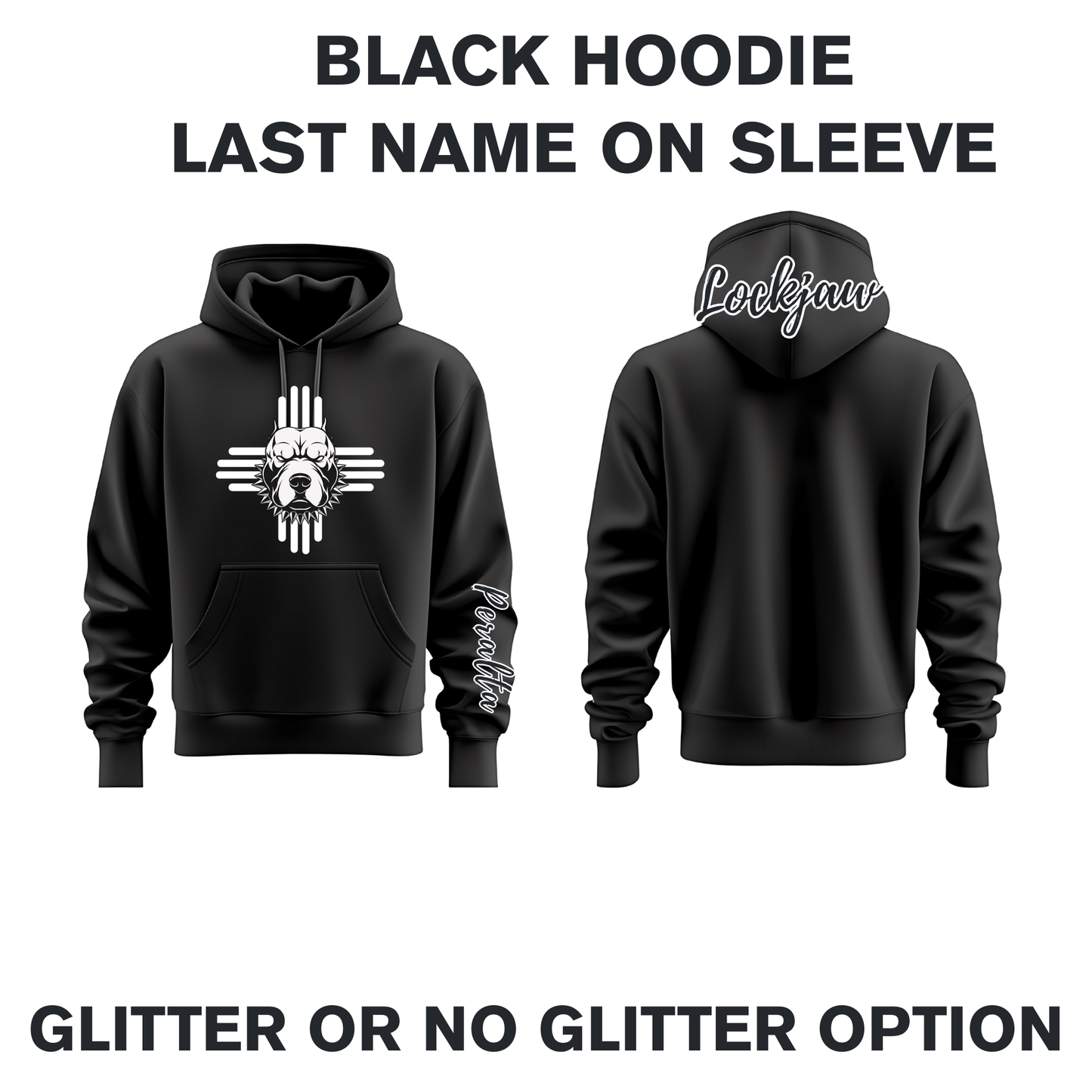 BLACK HOODIE WITH LAST NAME ON SLEEVE