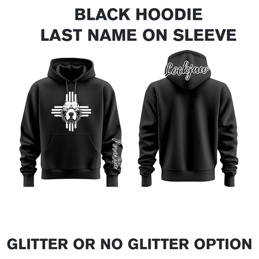 BLACK HOODIE WITH LAST NAME ON SLEEVE